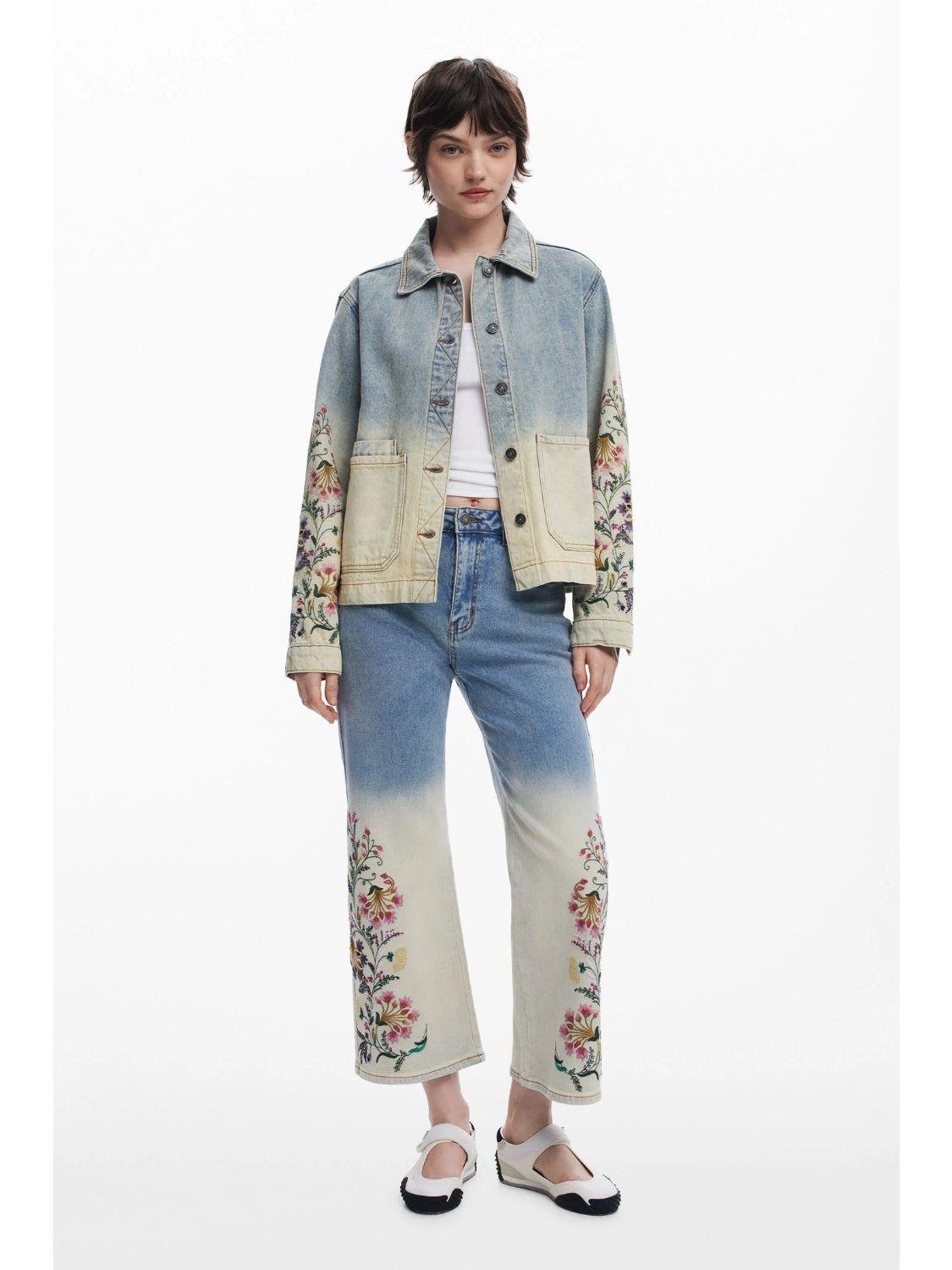 Desigual Giacca di jeans con fiori Donna Blu Chiaro - Santangelo