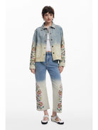 Desigual Giacca di jeans con fiori Donna Blu Chiaro - Santangelo