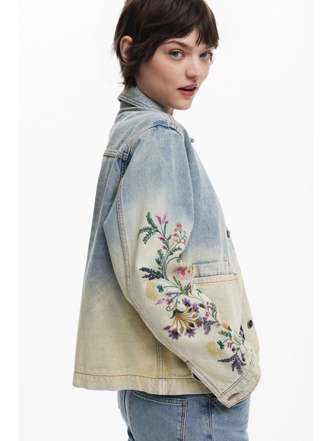 Desigual Giacca di jeans con fiori Donna Blu Chiaro - Santangelo