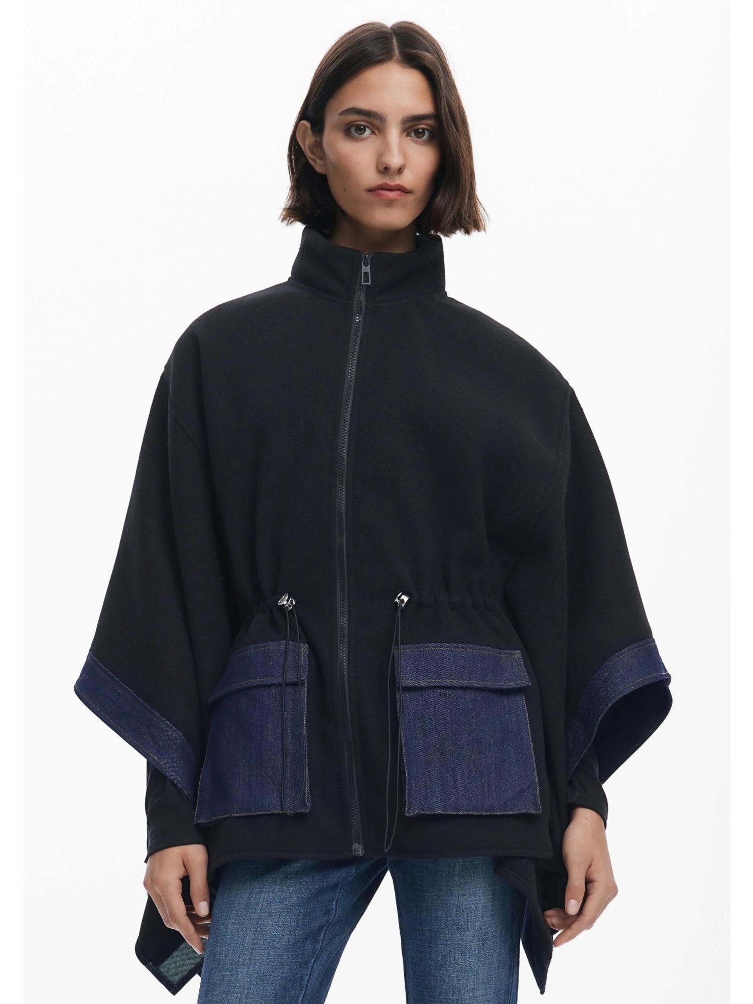 Desigual Poncho in denim combinato Donna Nero - Santangelo