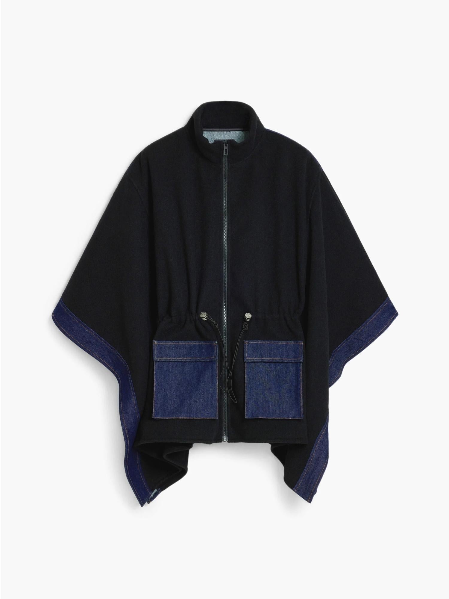 Desigual Poncho in denim combinato Donna Nero - Santangelo