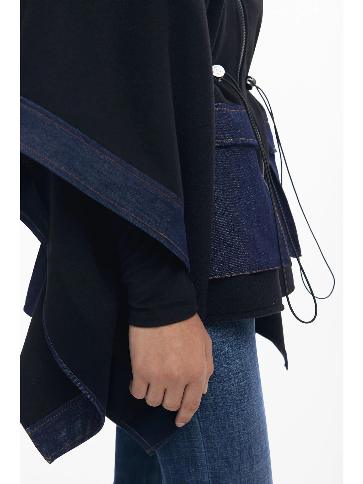 Desigual Poncho in denim combinato Donna Nero - Santangelo