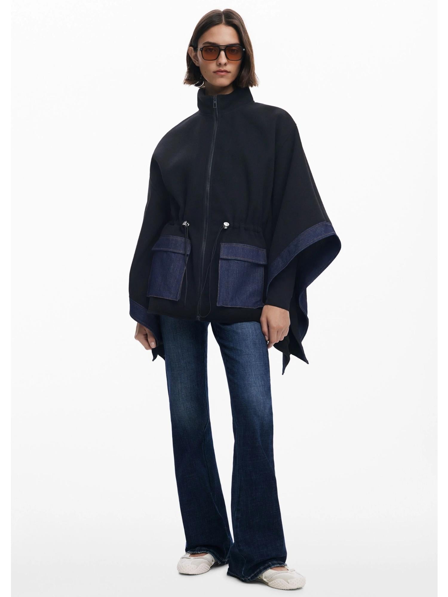 Desigual Poncho in denim combinato Donna Nero - Santangelo