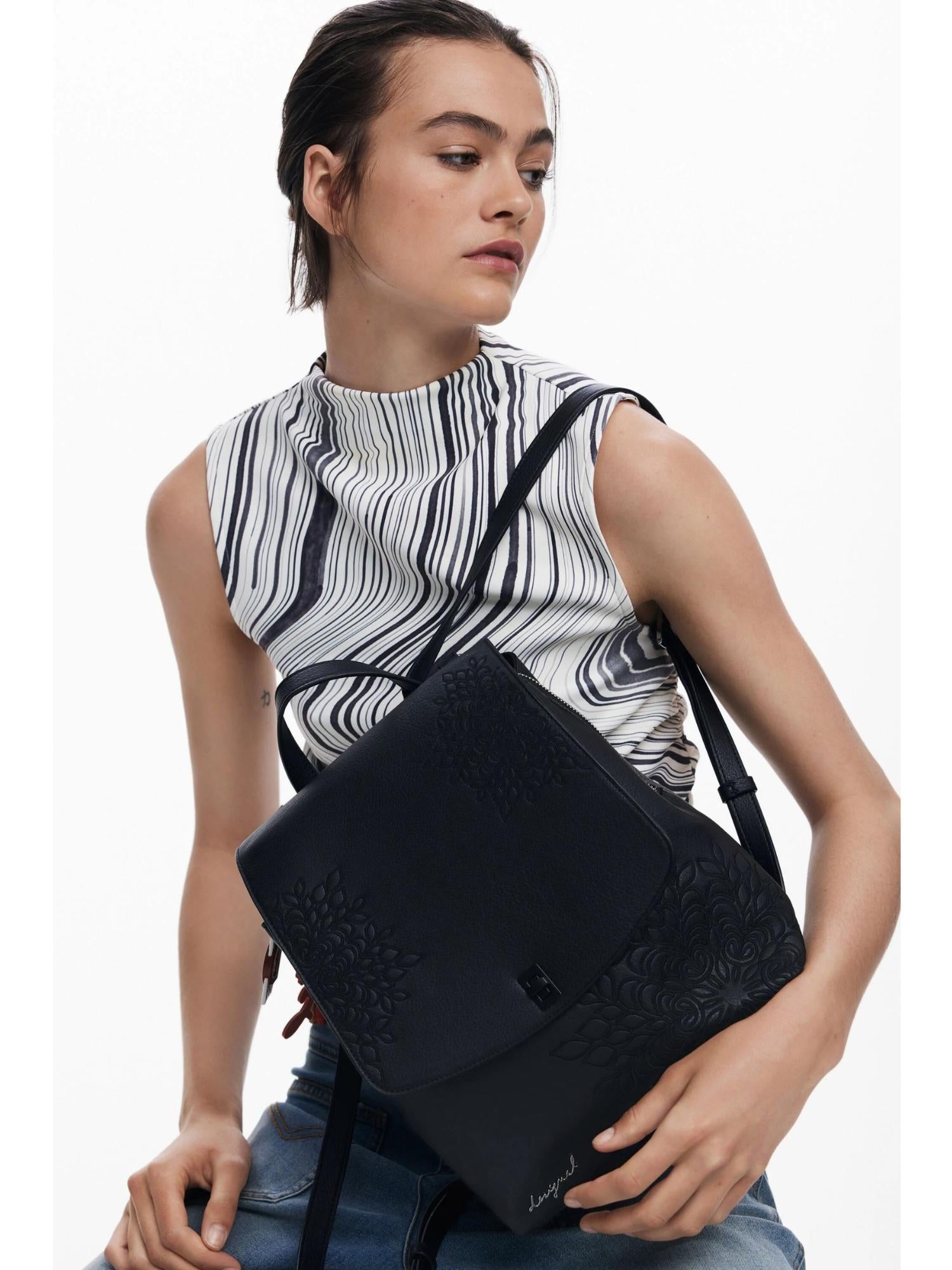 DESIGUAL Desigual Zaino con patta piccola incisa Donna Nero Zaino