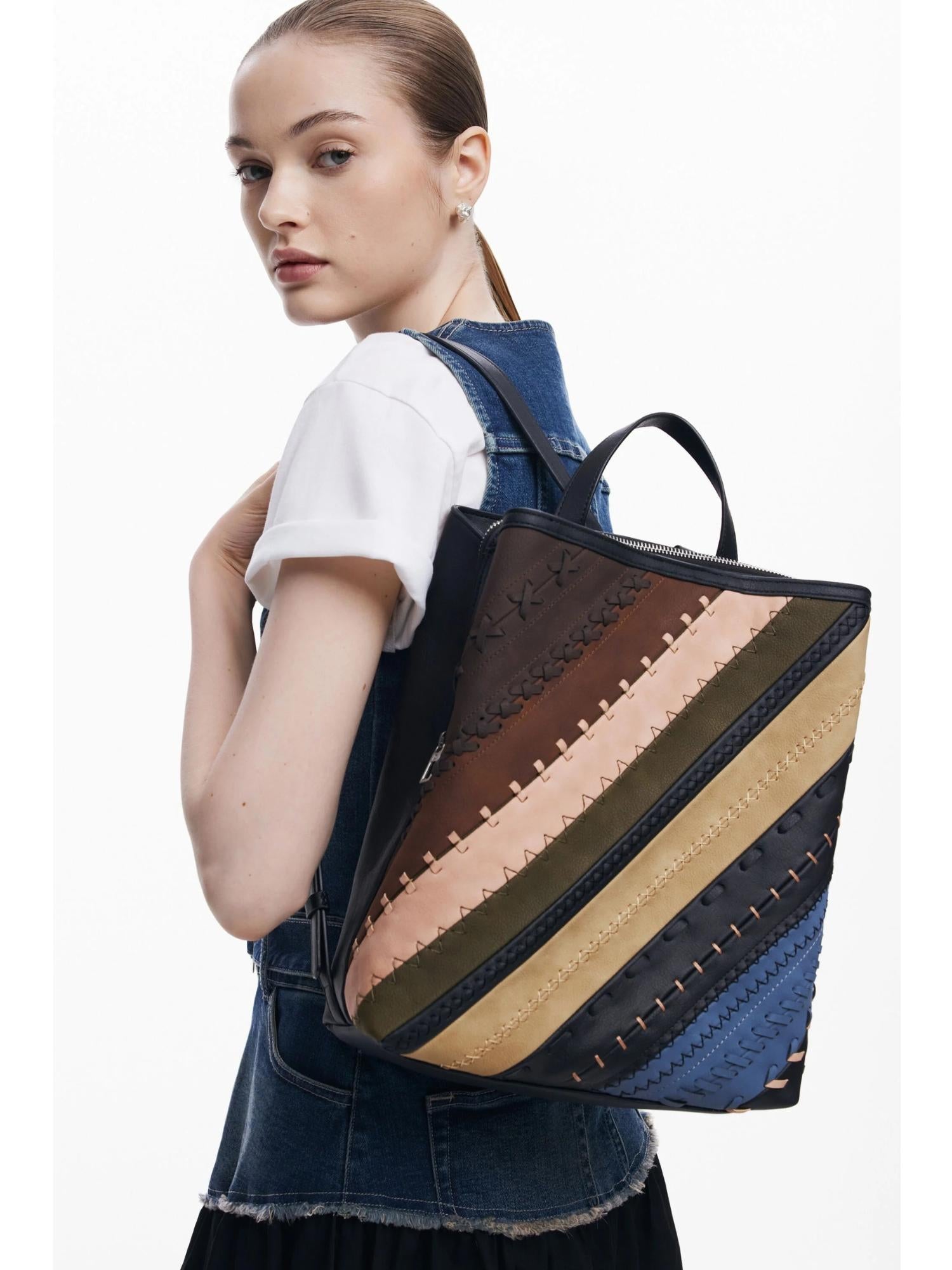 Desigual Zaino effetto pelle cuciture media Donna Marrone - Santangelo