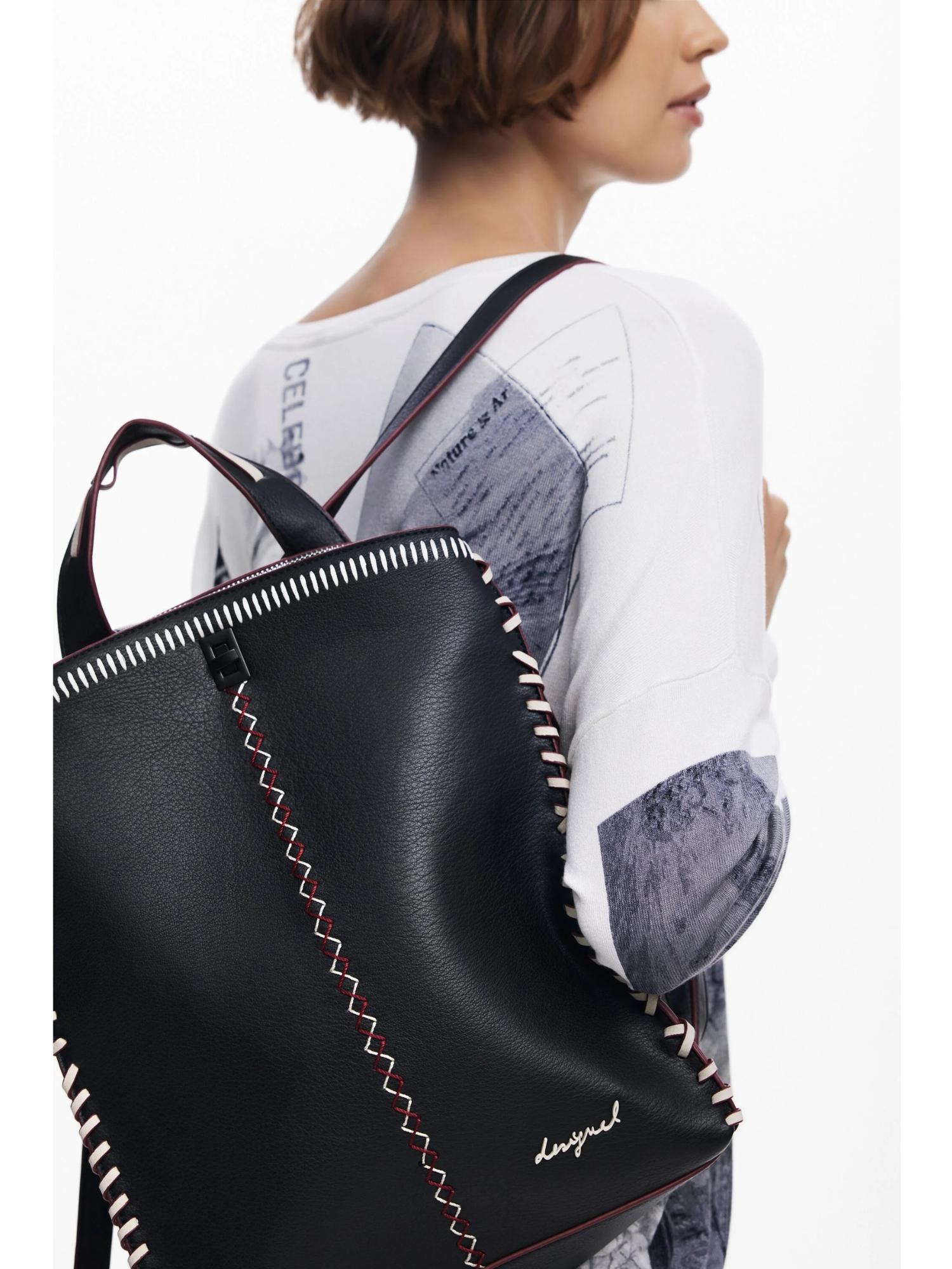 Desigual Zaino grande effetto pelle con impunture Donna Nero - Santangelo