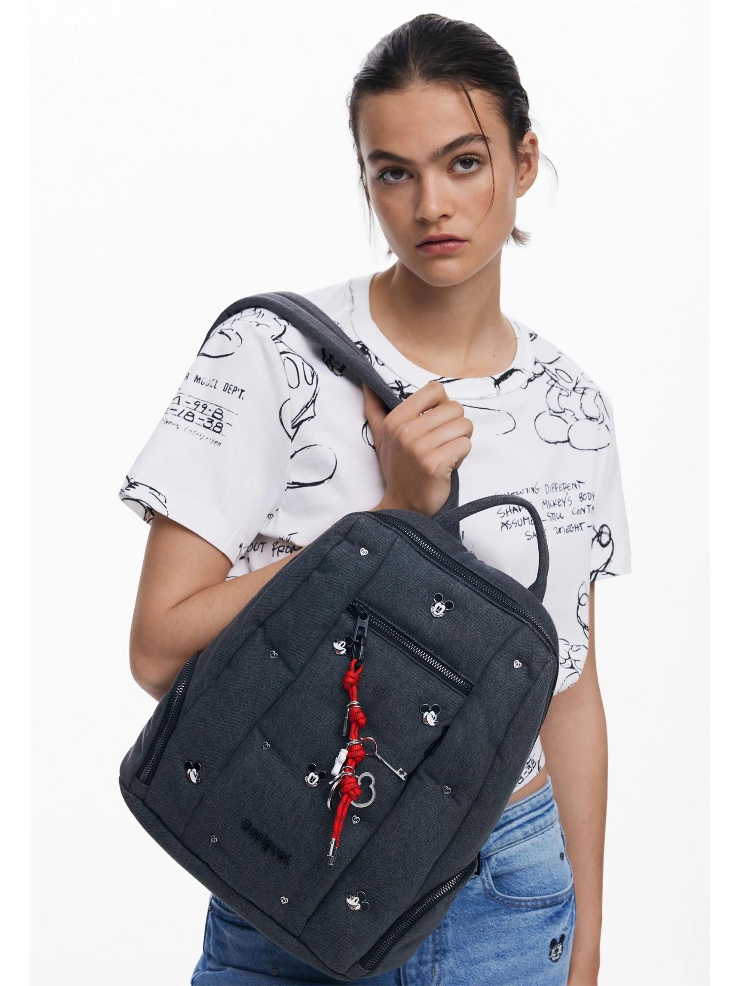 Desigual Zaino in denim Mickey medio Donna Nero - Santangelo