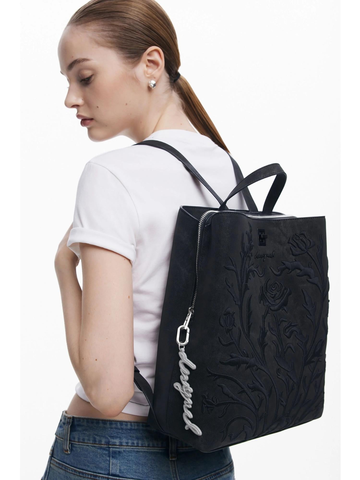 Desigual Zaino piccolo con fiori effetto 3D Donna Nero - Santangelo
