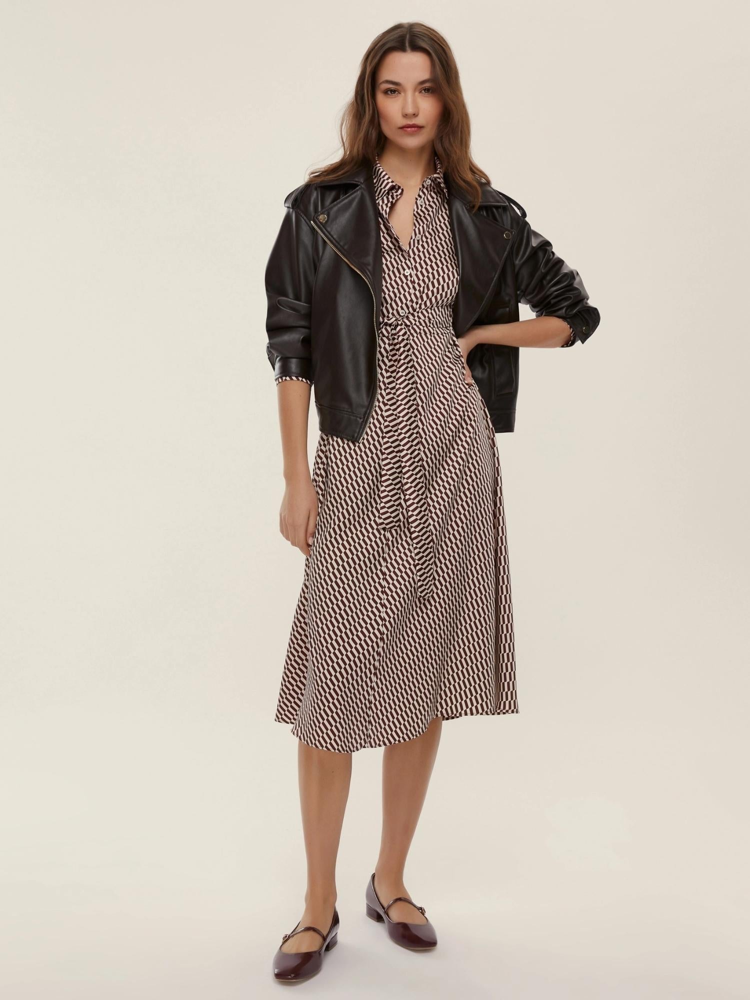 Emme Marella Abito in twill stampato Comma Bordeaux - Santangelo