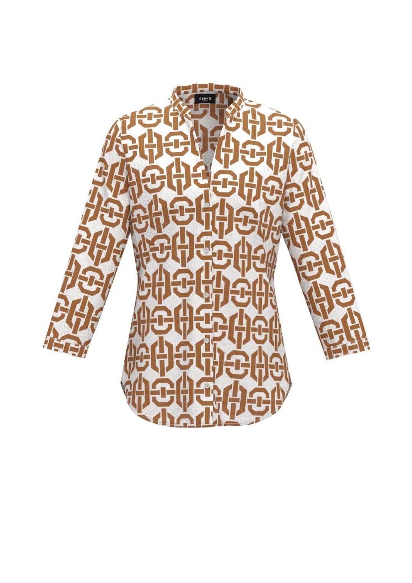Emme Marella Camicia Donna Accolto Marrone Coccio Fantasia Geometrica - Santangelo