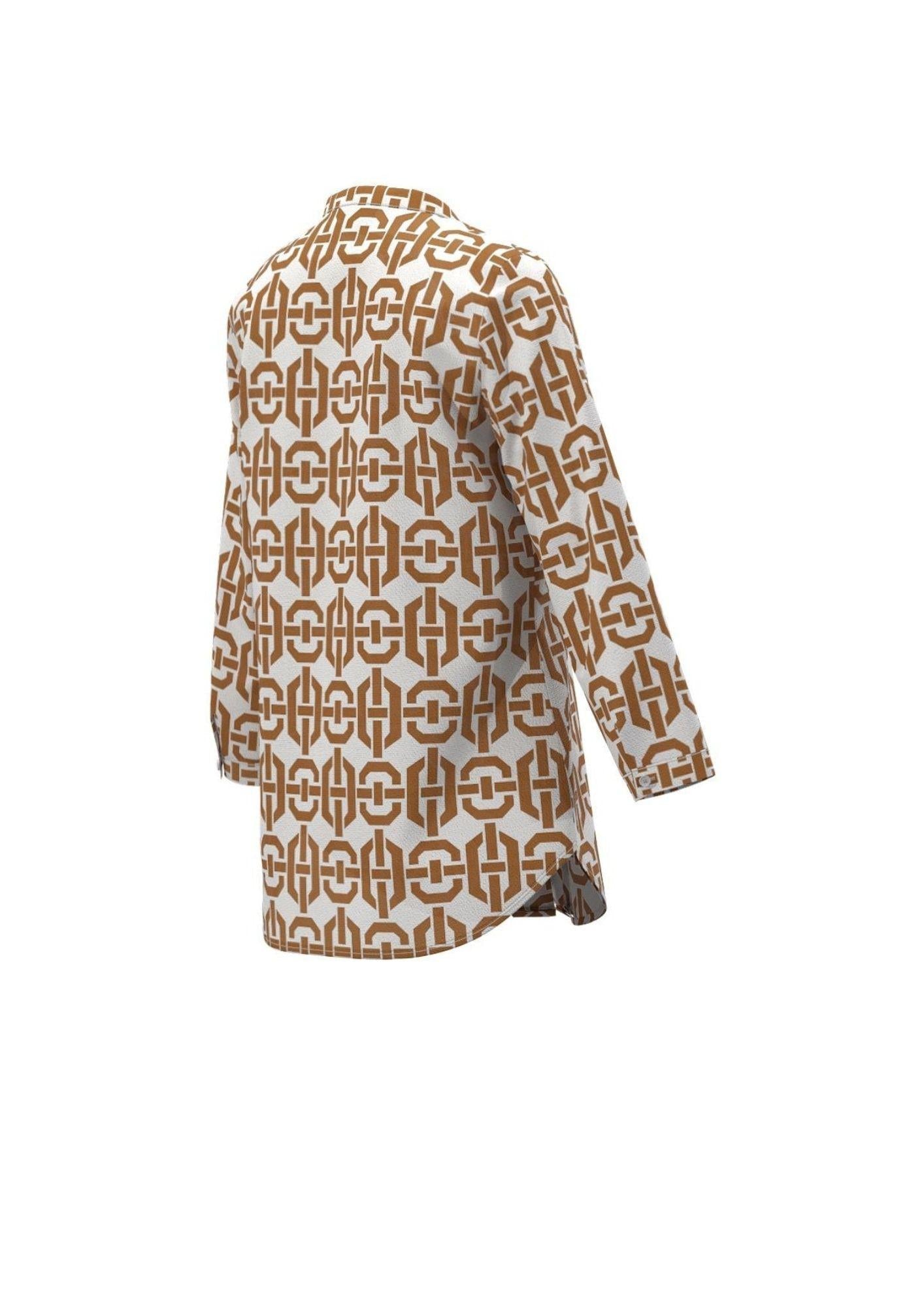 Emme Marella Camicia Donna Accolto Marrone Coccio Fantasia Geometrica - Santangelo