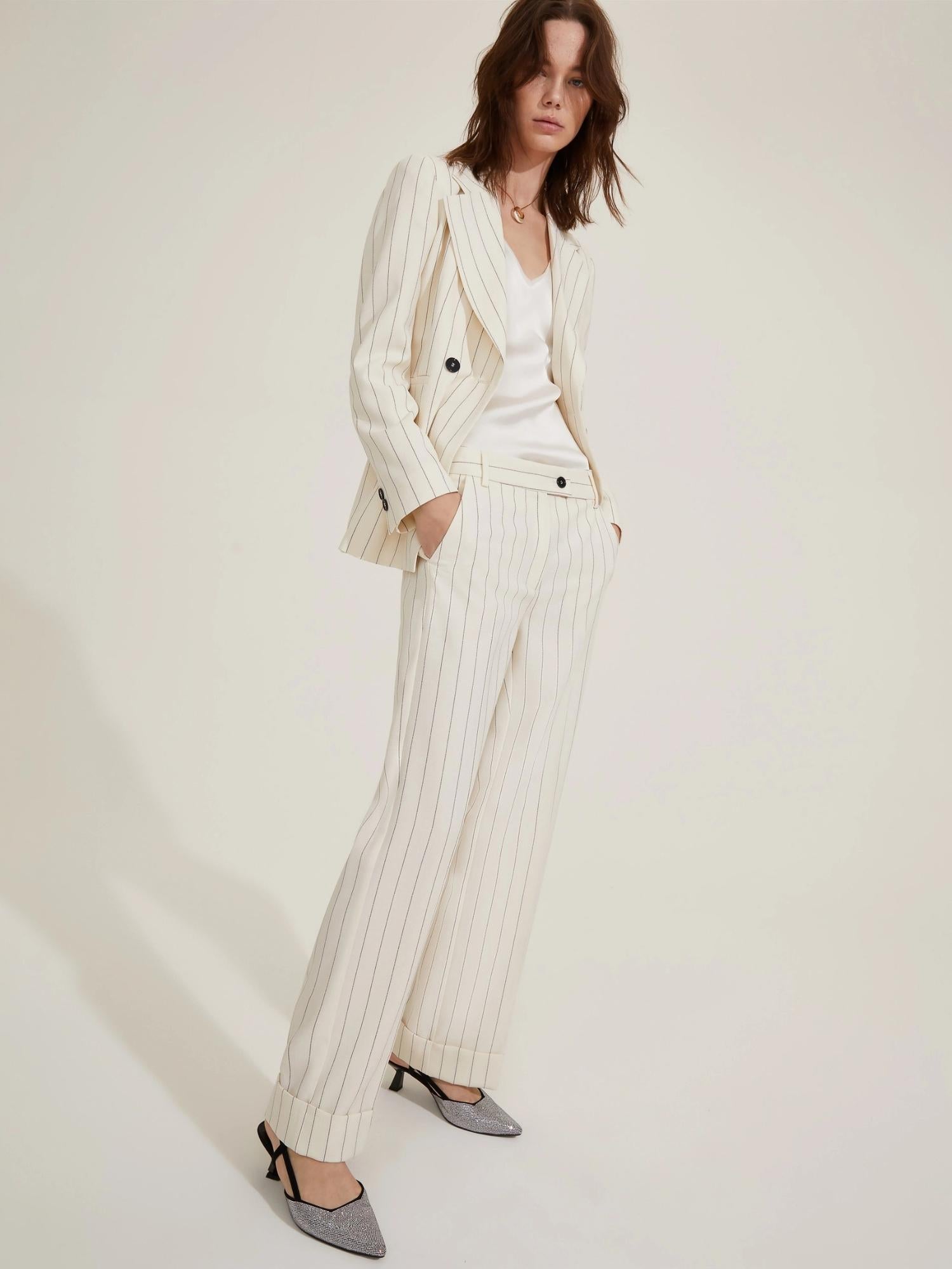 Emme Marella Pantalone con risvolto Agra2 Donna Bianco lana - Santangelo