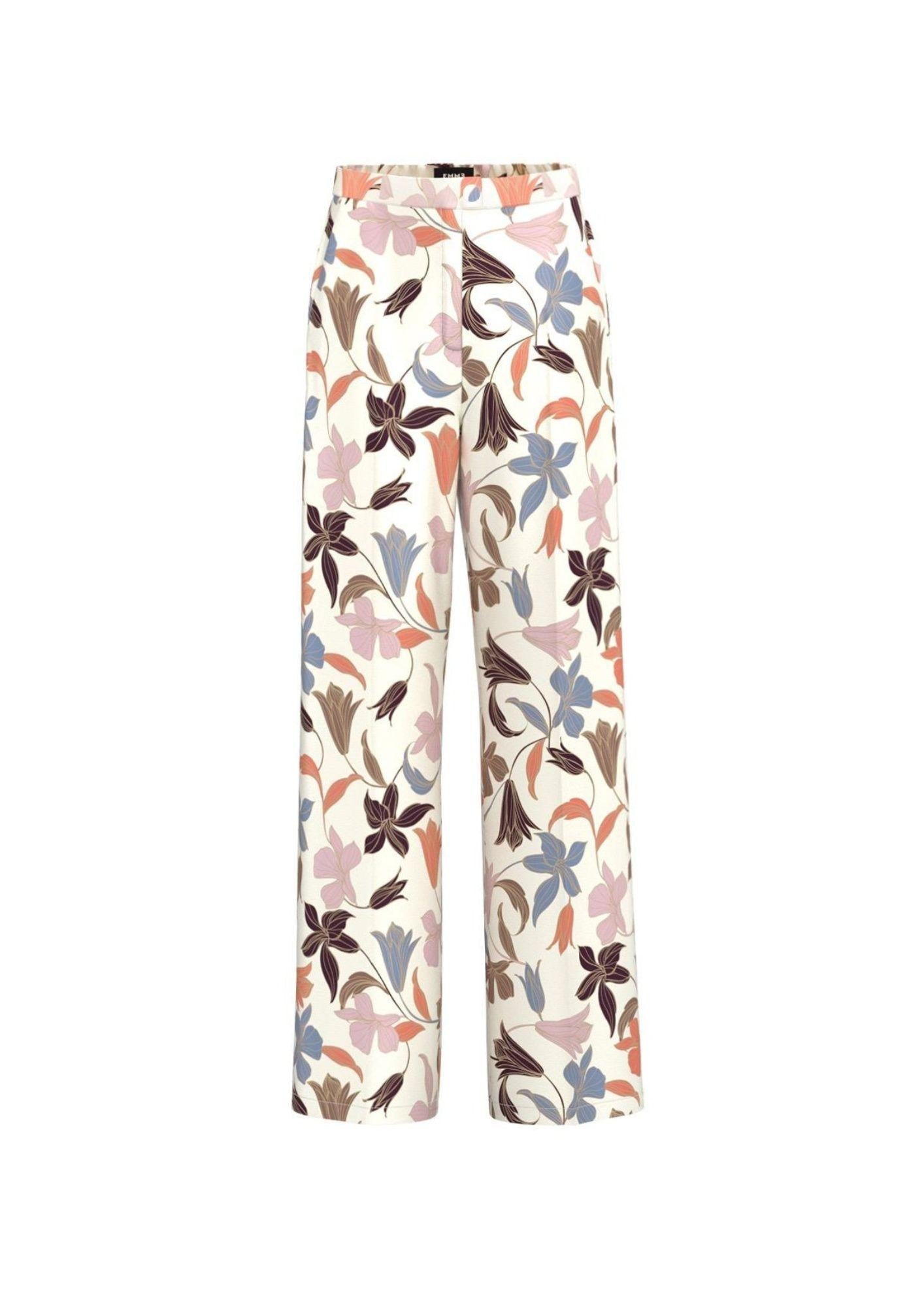 Emme Marella Pantalone Donna Nordica Bianco Burro Stampa Fiori - Santangelo