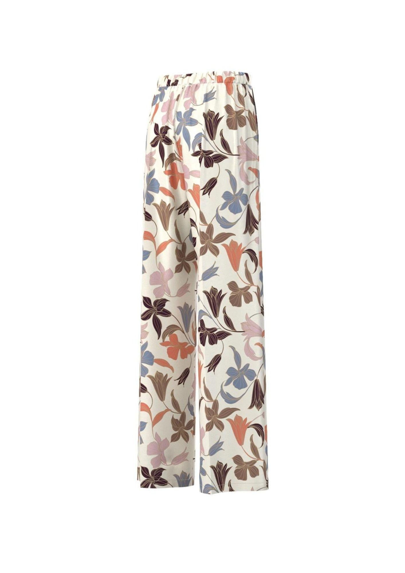 Emme Marella Pantalone Donna Nordica Bianco Burro Stampa Fiori - Santangelo