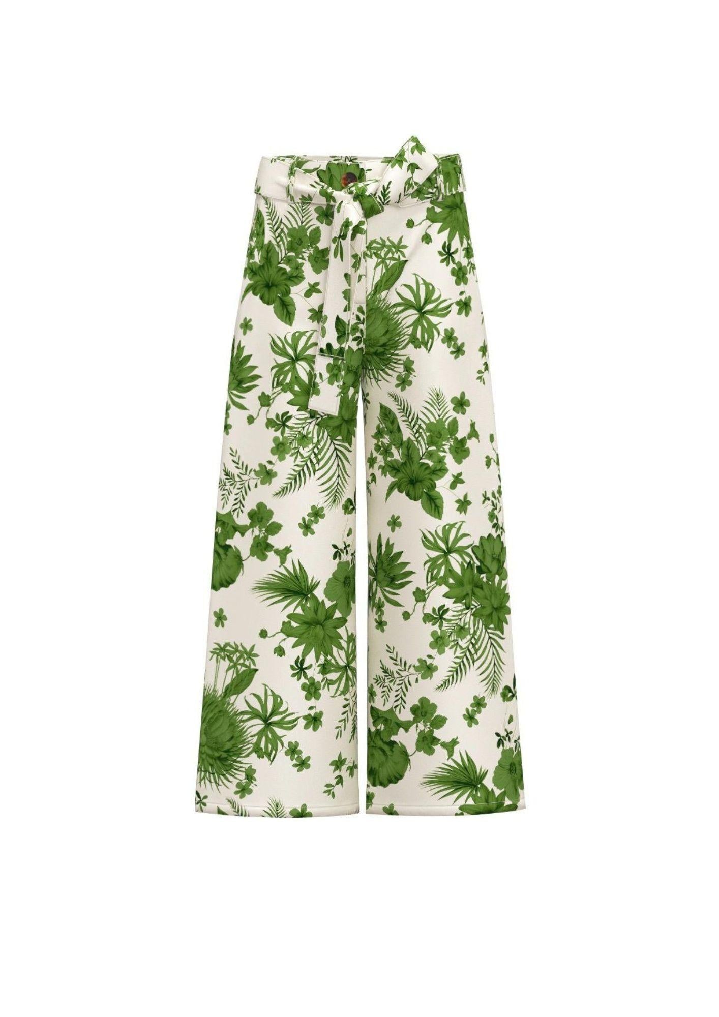 Emme Marella Pantalone Donna Risico Bianco Stampa Verde Tropical - Santangelo