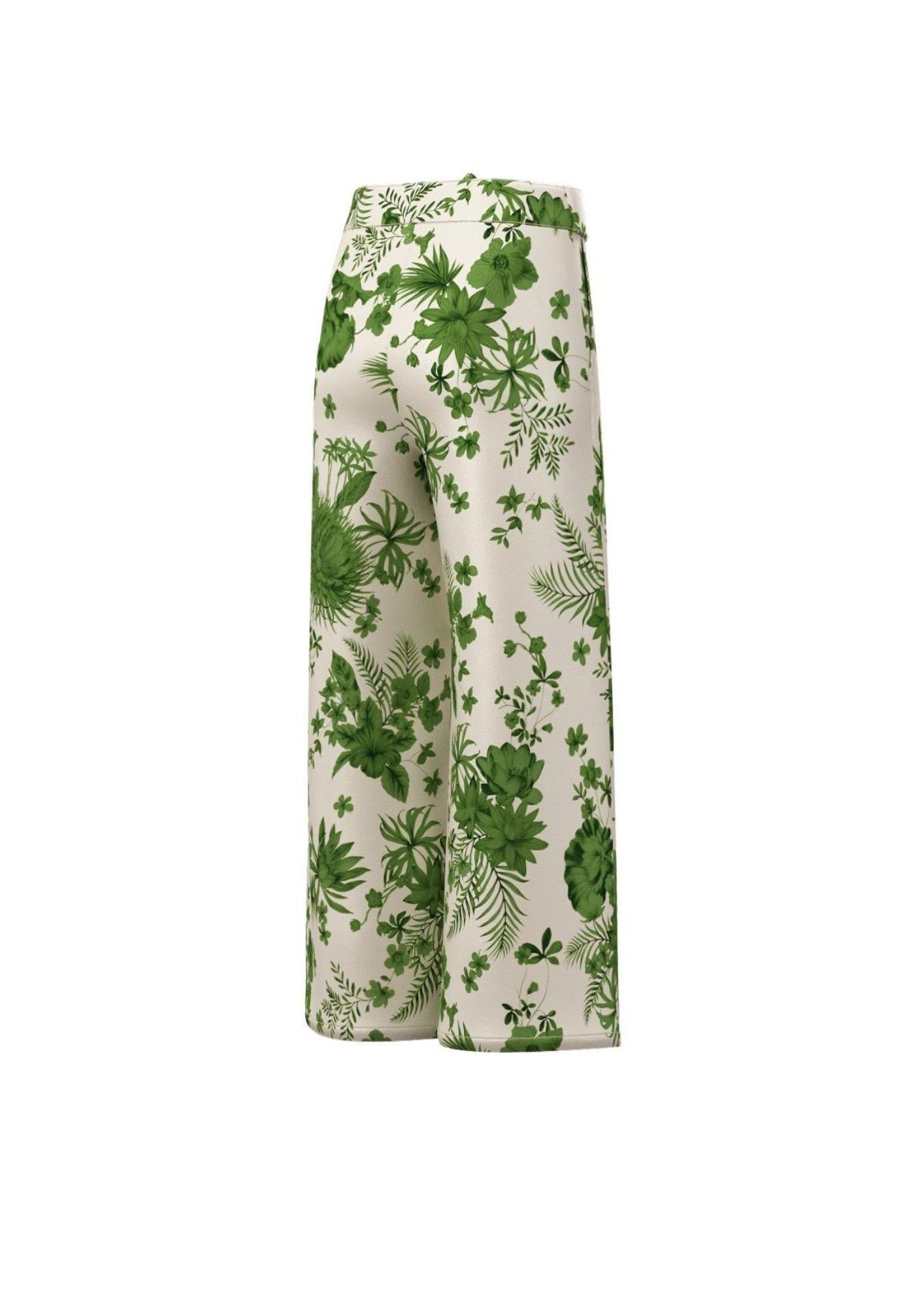 Emme Marella Pantalone Donna Risico Bianco Stampa Verde Tropical - Santangelo