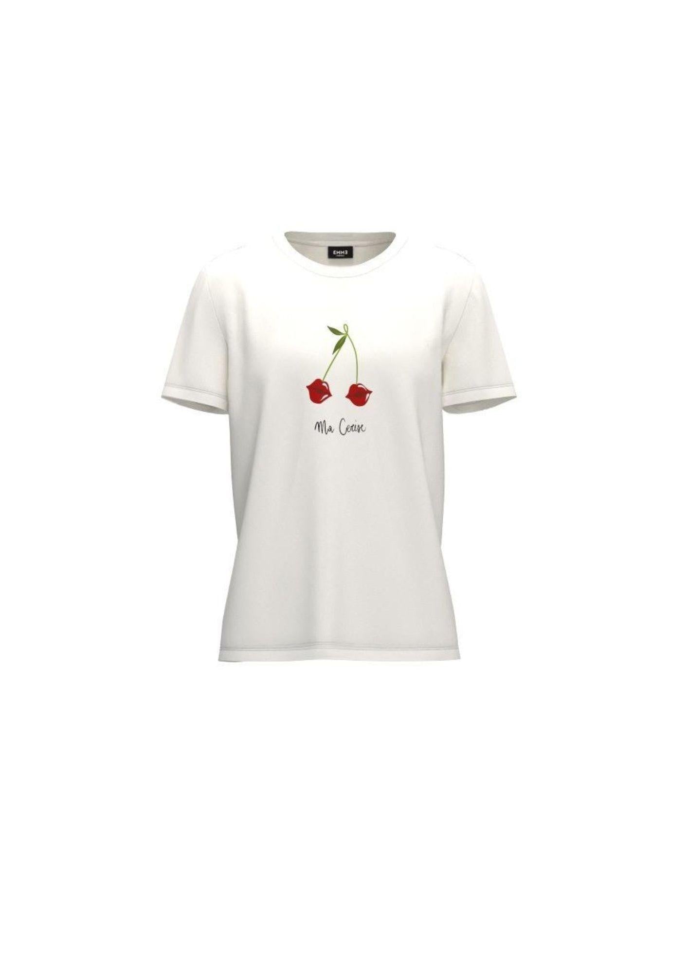 Emme Marella T-Shirt Donna Cappero Bianca Stampa Bisou Bisou - Santangelo