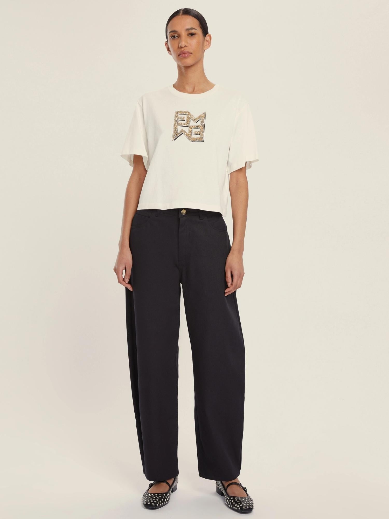 EMME MARELLA Emme Marella T-shirt in jersey con cristalli Micaelabis Donna Panna Oro T-Shirt