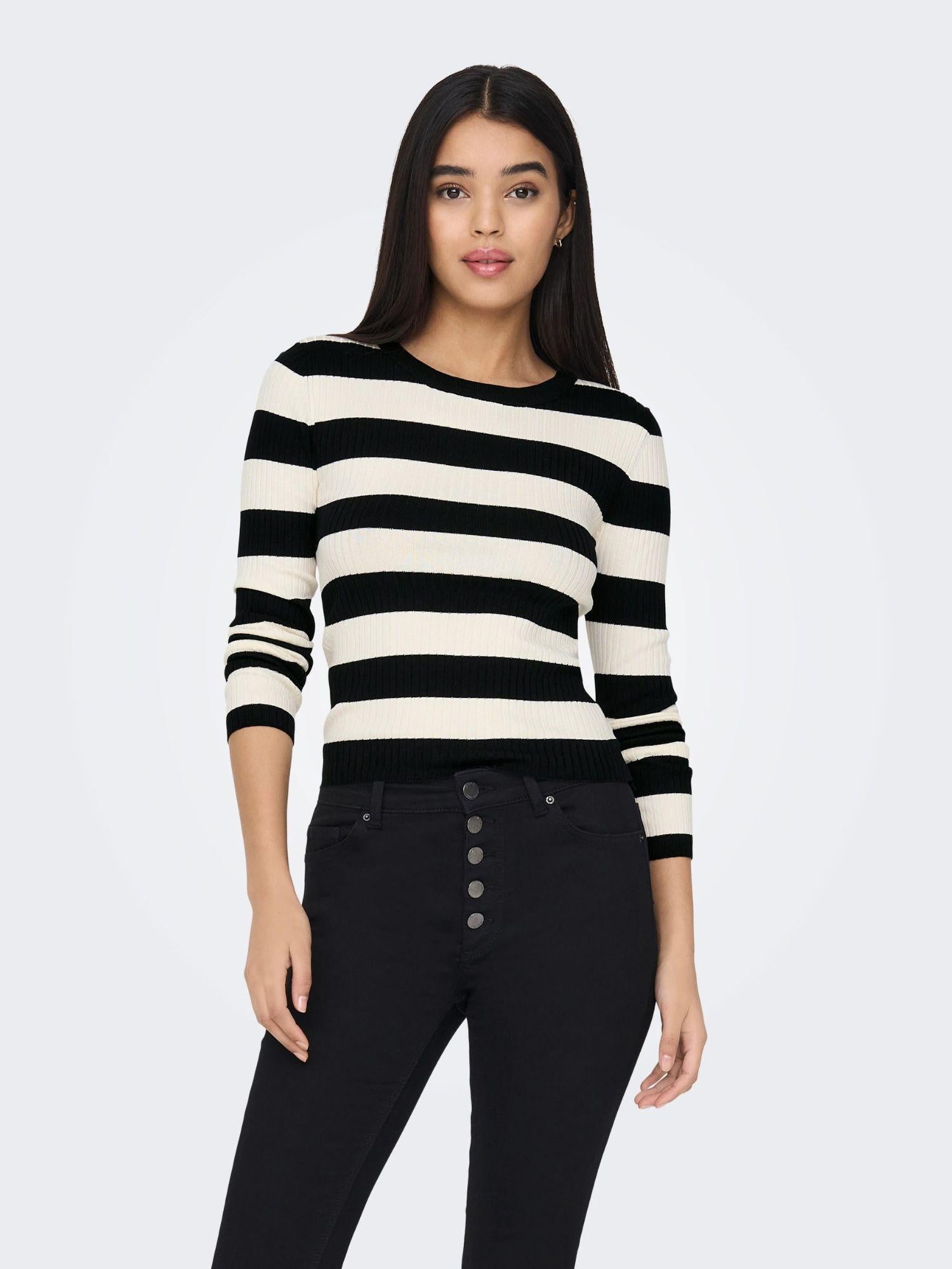 Jacqueline De Yong Maglione Donna Plum Nero Eggnog Stripes 15277223 Black W EGGNOG STRIPES JACQUELINE DE YONG 