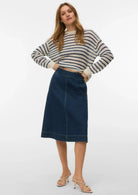 Vero Moda Pullover Donna Charlene Grigio Betulla Righe Blu 10340125 Birch DARK DENIM VERO MODA 