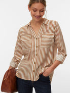 Vero Moda Camicia Donna Birch New Stripe Tigers Eye Vmbumpy 10275283 Birch VERO MODA 