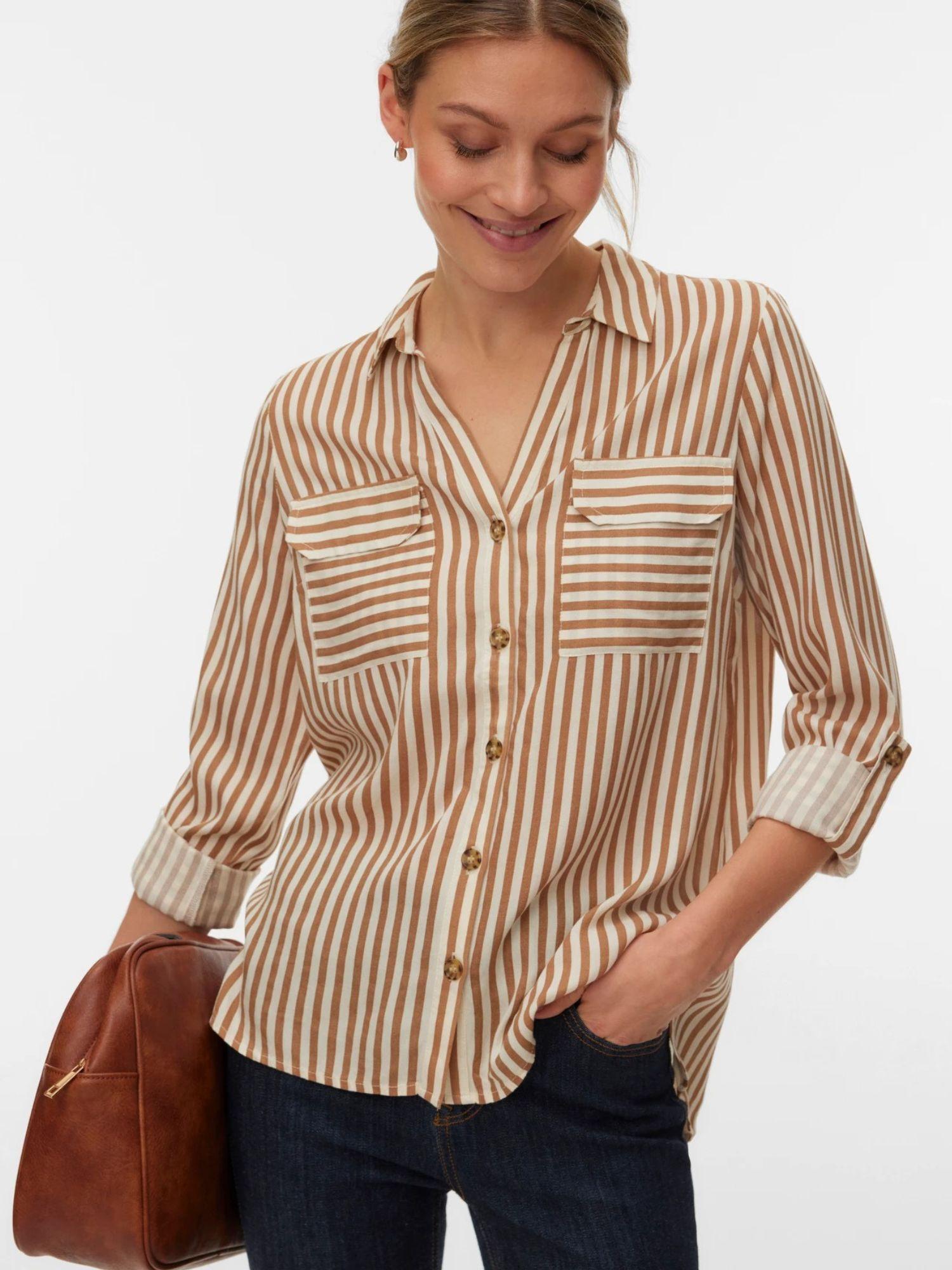 Vero Moda Camicia Donna Birch New Stripe Tigers Eye Vmbumpy 10275283 Birch VERO MODA 