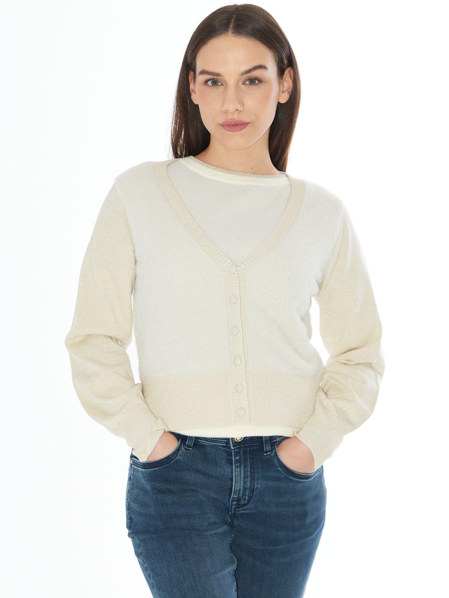 Yes Zee Cardigan Corto Donna Avorio M092 IS00 0157 YES ZEE 