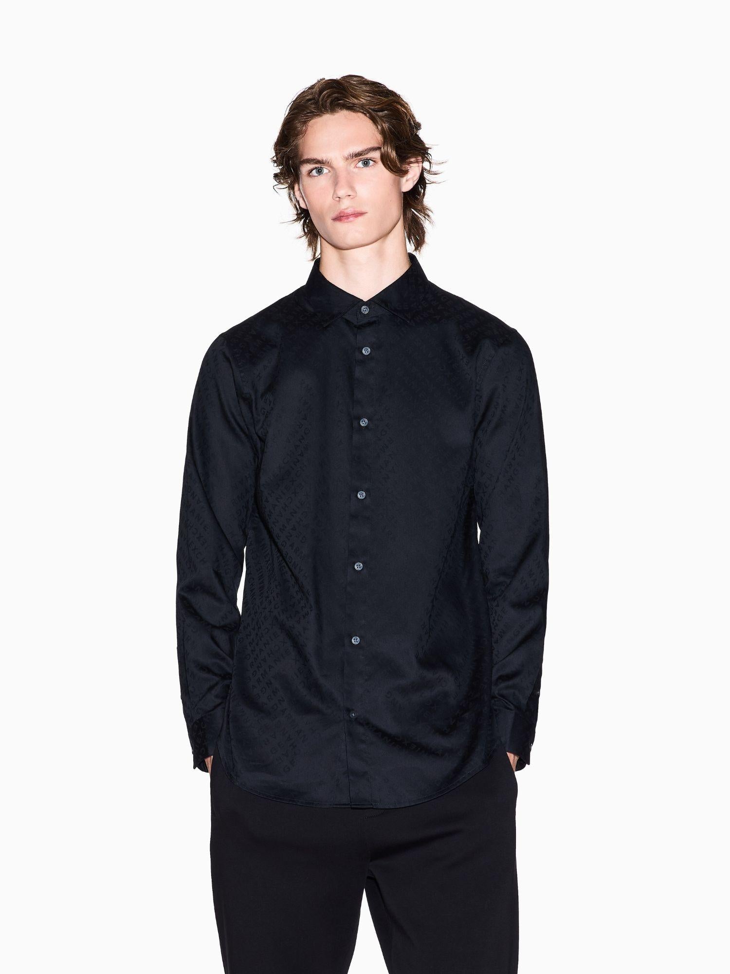 Armani Exchange Camicia regular fit logo allover Uomo Nero Armani XM001142 AF13131 FC022 ARMANI EXCHANGE 