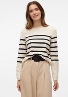 Vero Moda Pullover Donna Saba Bianco Panna righe Nere 10309324 Birch BLACK VERO MODA 