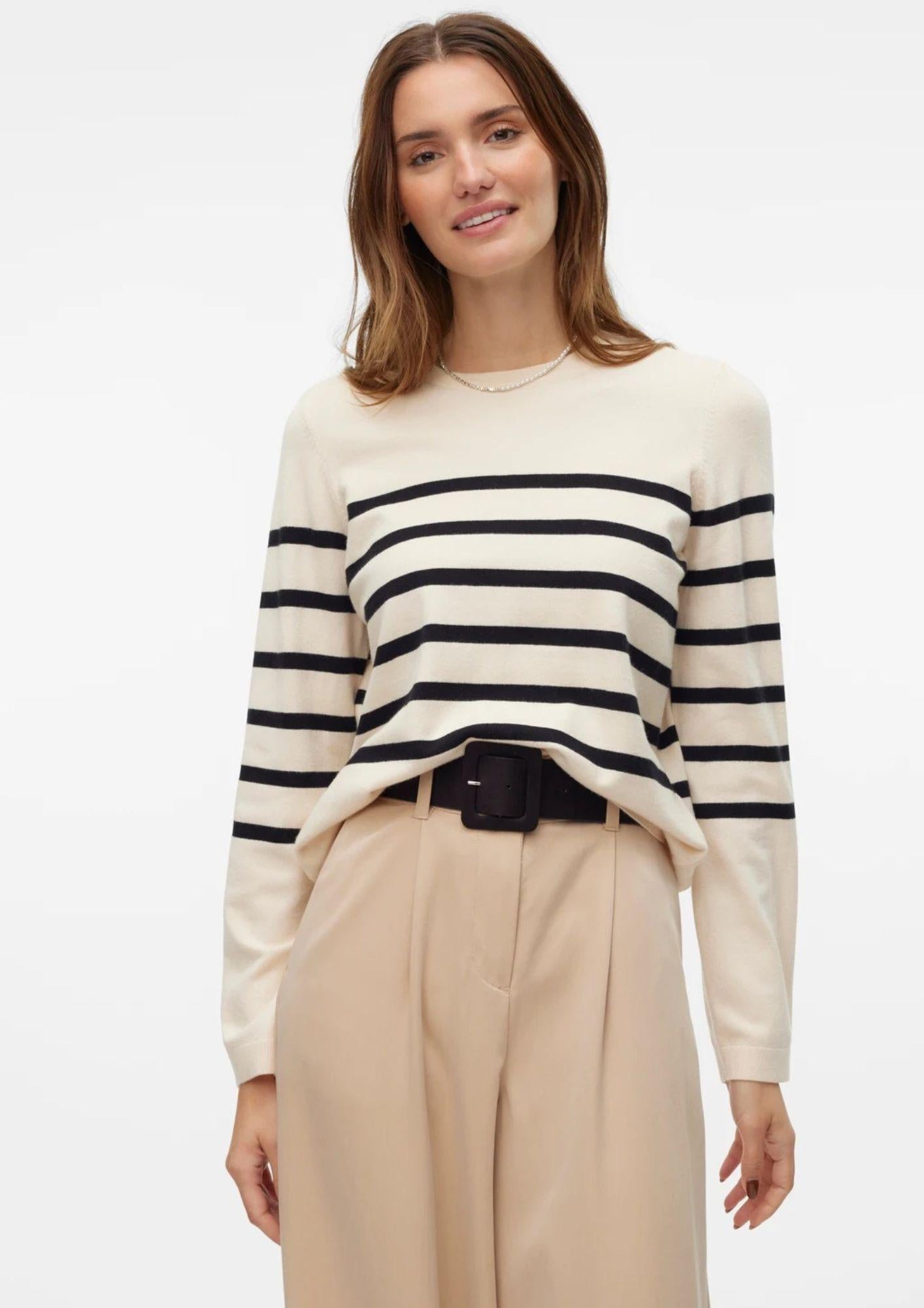 Vero Moda Pullover Donna Saba Bianco Panna righe Nere 10309324 Birch BLACK VERO MODA 