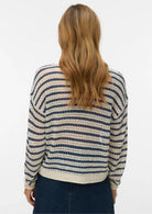 Vero Moda Pullover Donna Charlene Grigio Betulla Righe Blu 10340125 Birch DARK DENIM VERO MODA 
