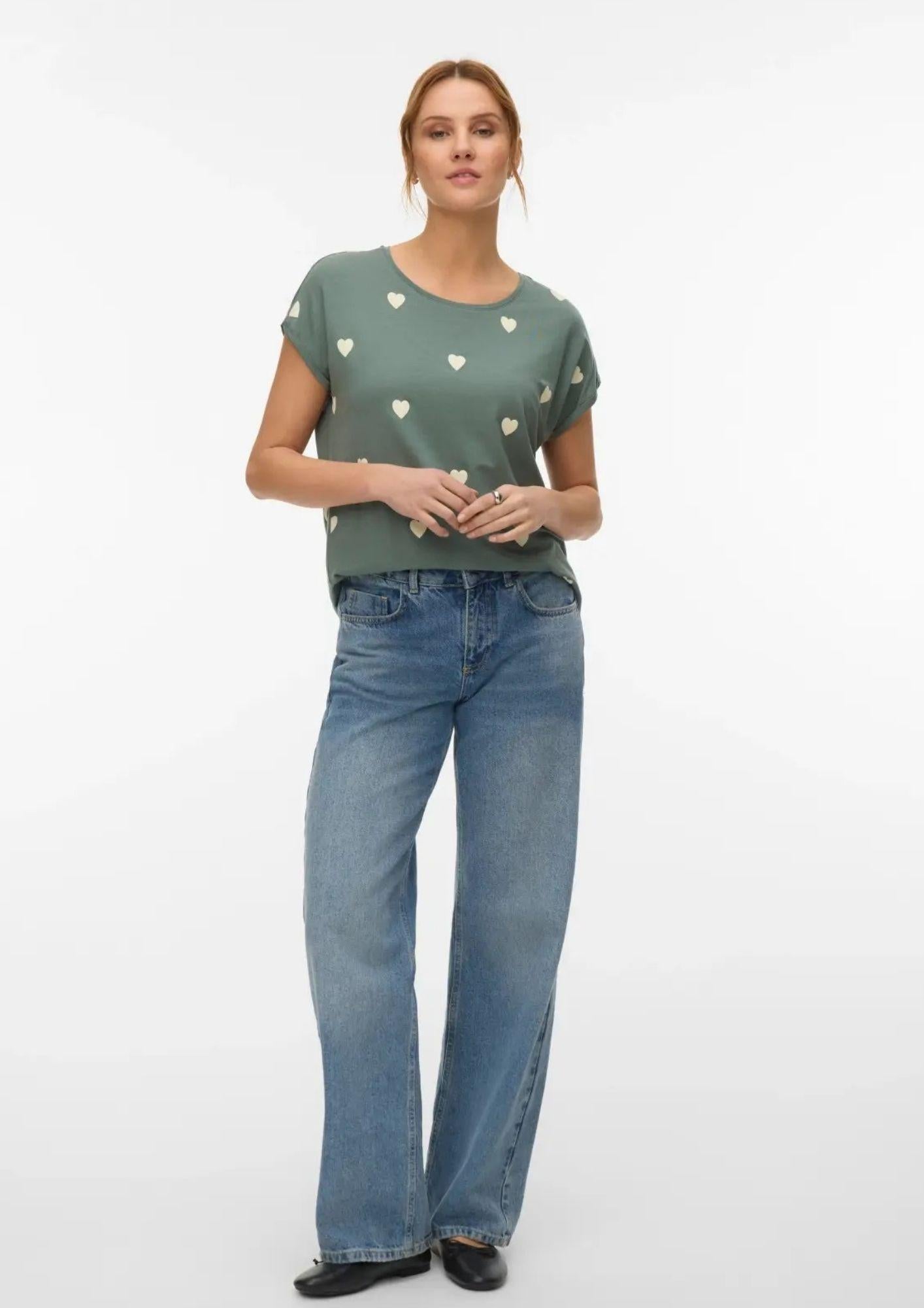 Vero Moda T-Shirt Donna Ava Verde 10214302 Laurel Wreath WHITE VERO MODA 