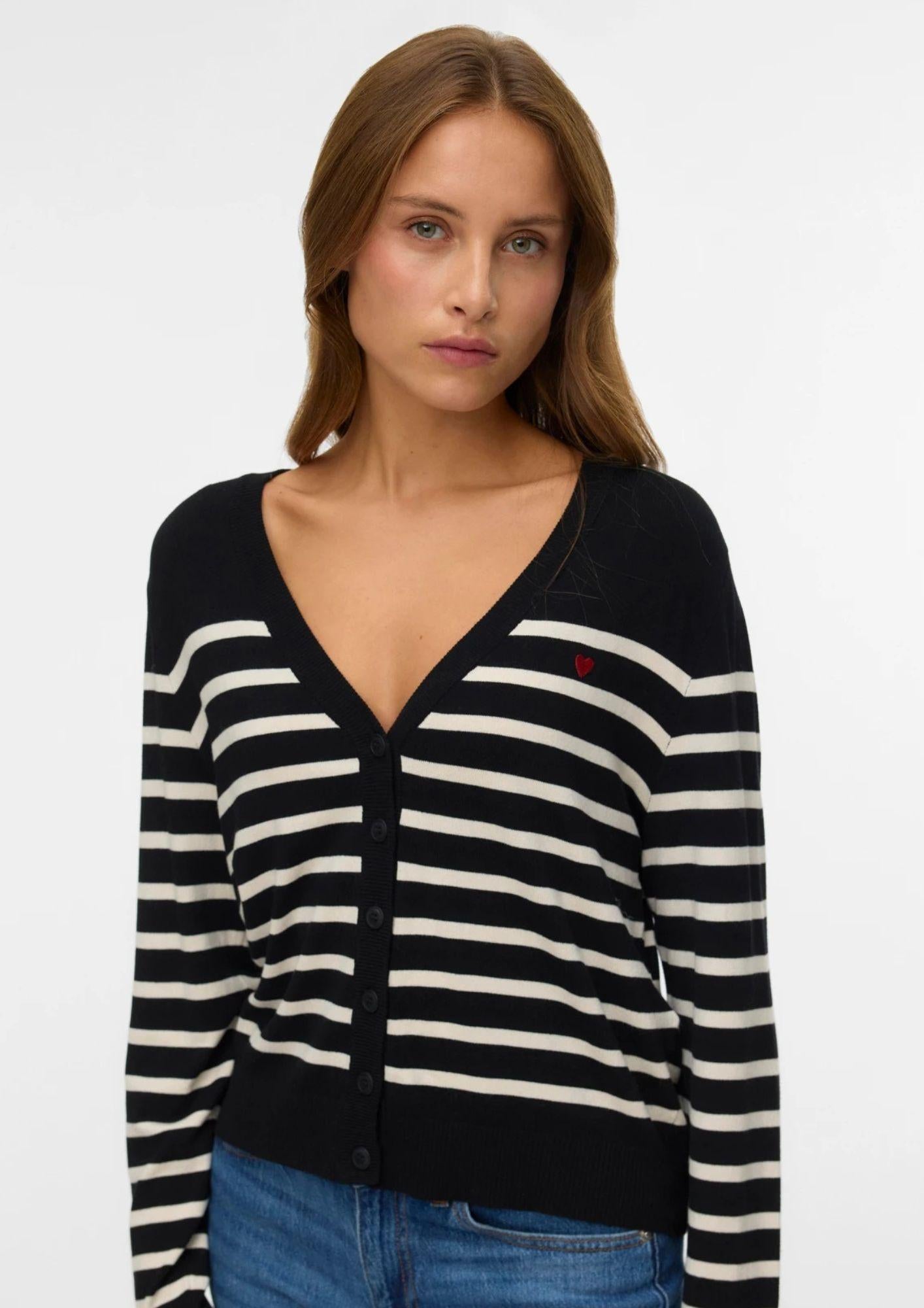 Vero Moda Cardigan Donna Nero e Bianco 10331422 Black W. BIRCH VERO MODA 