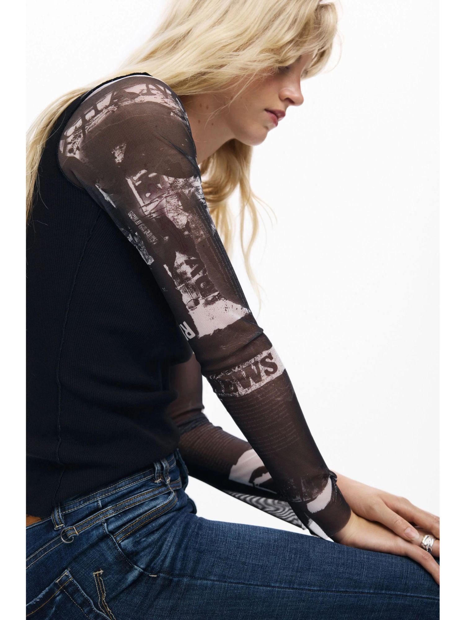 Desigual Maglietta con maniche in chiffon Donna Nero 25WWTK30 2000 DESIGUAL 