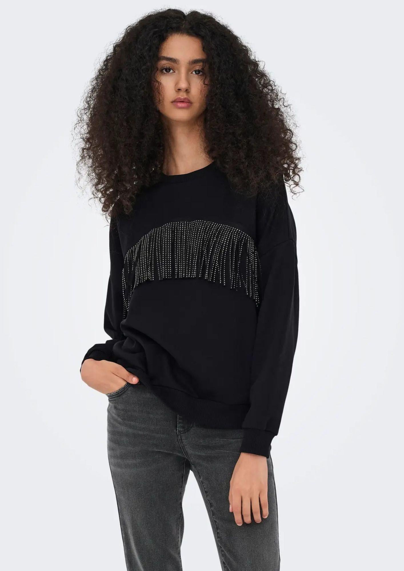 Jacqueline De Young Felpa Donna Prima Nera 15359896 Black GLITTER FRILL JACQUELINE DE YONG 