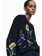 Desigual Maglione jacquard con fiori ricamati Donna Nero 25WWJF36 2000 DESIGUAL 