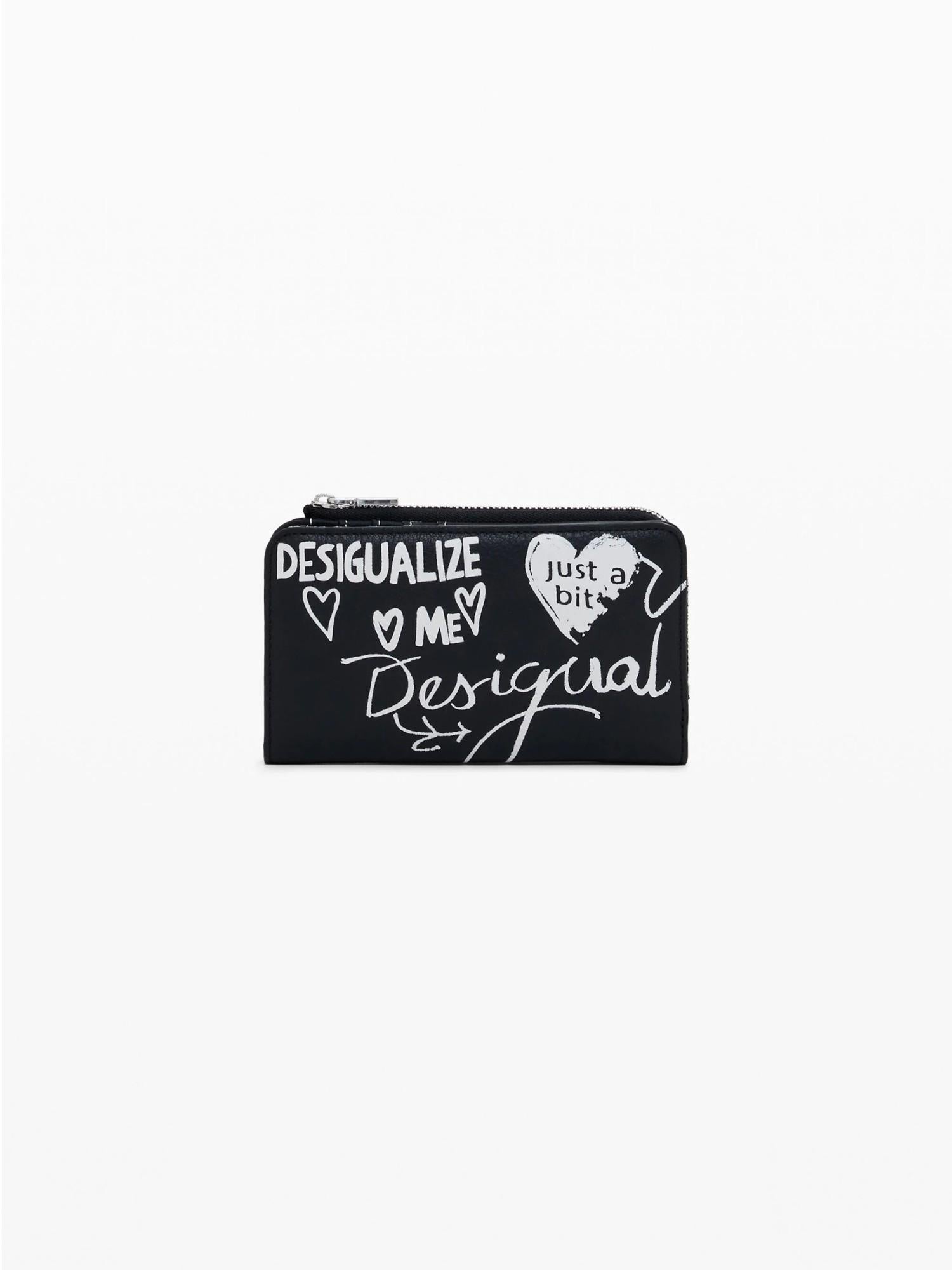 Desigual Portamonete effetto pelle graffiti medio Donna Nero 25WAYP44 2000 DESIGUAL 