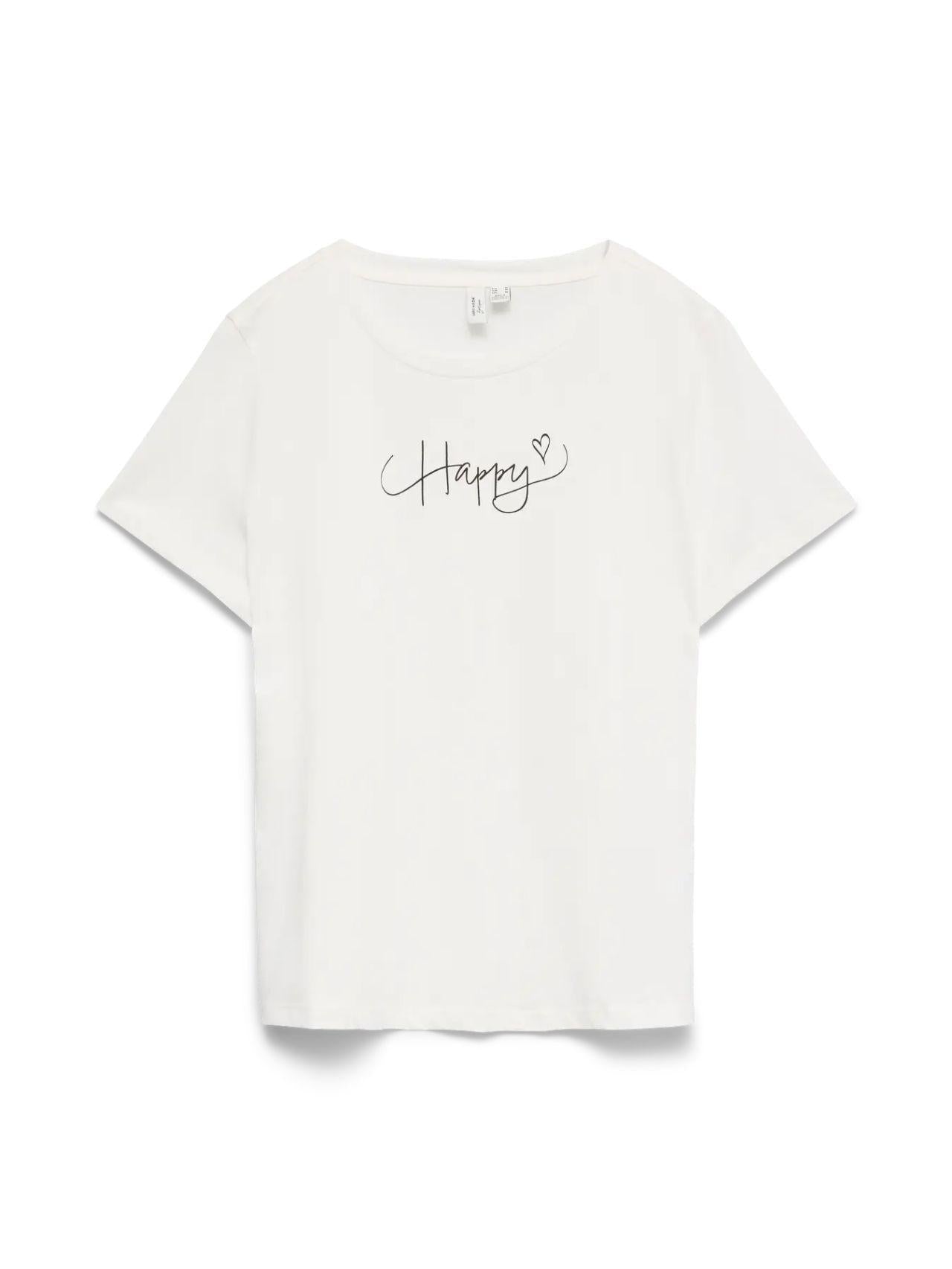 Vero Moda T-Shirt Donna Kilano Bianca Stampa Black Happy 10340971 Snow White BLACK HAPPY VERO MODA 