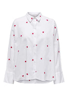 Only Camicia Donna New Bianca Cuori Rossi 15283743 Bright White HEART ONLY 