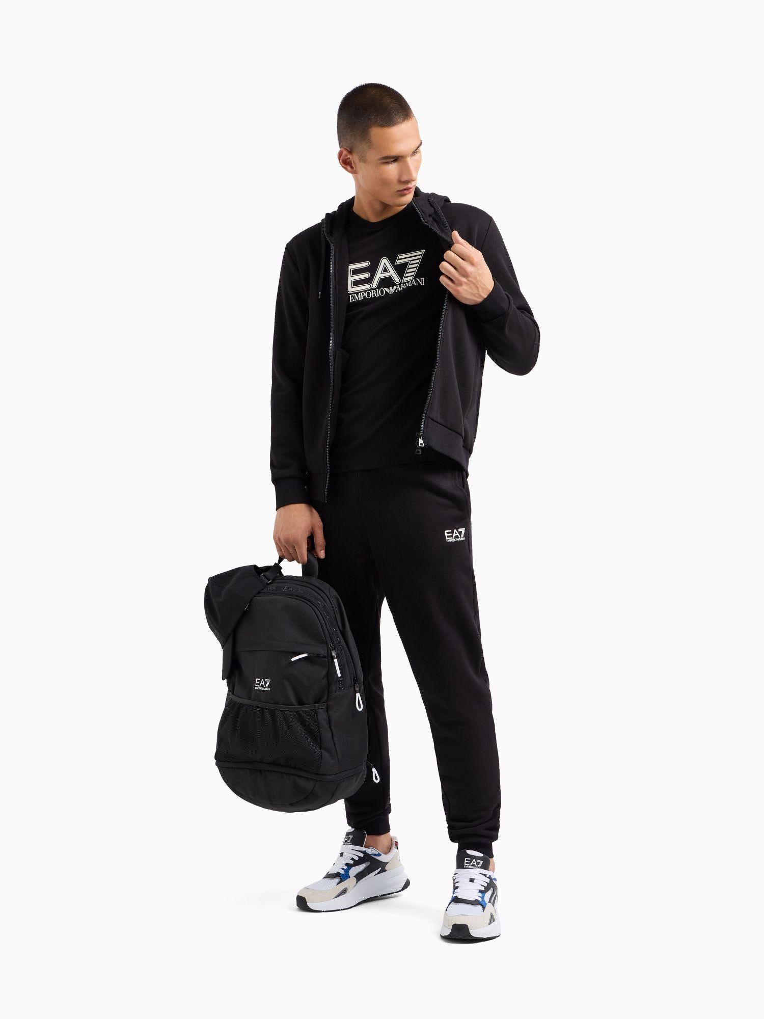 EA7 Emporio Armani Tuta Uomo Core Identity Con Cappuccio In Misto Cotone Nero 8NPV68 PJVTZ 1200 EA7 EMPORIO ARMANI 