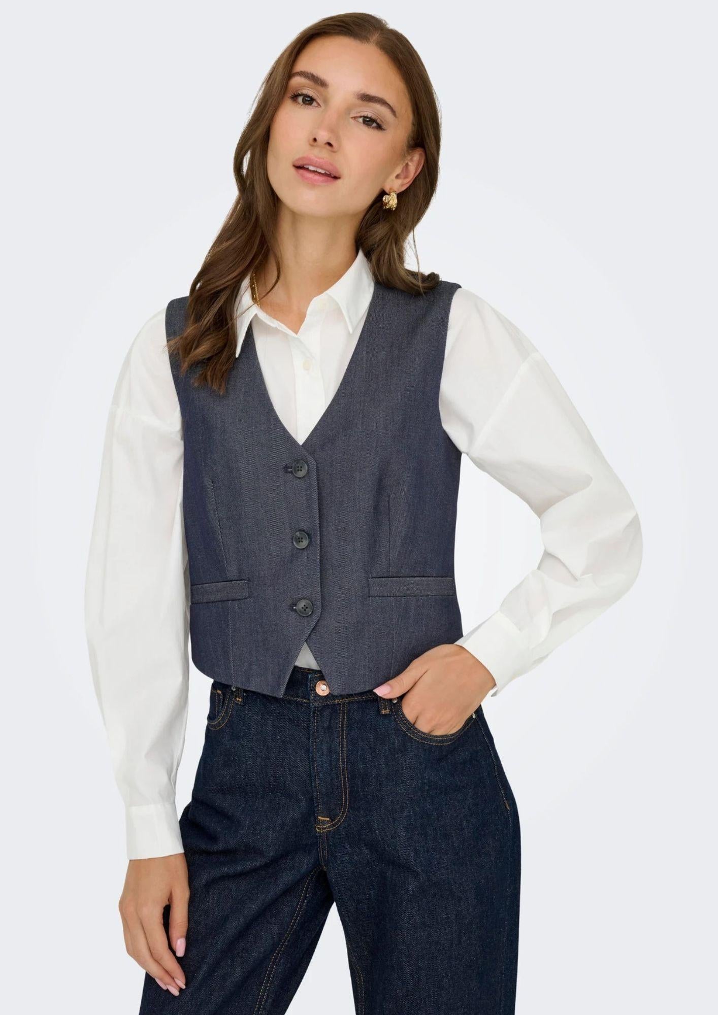 Jacqueline De Yong Gilet Donna Anthony Blu Denim 15358634 Dark Blue Denim JACQUELINE DE YONG 