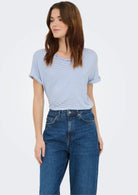 Jacqueline De Yong Top Donna Sissi Bianco e Blu Cashmere 15325267 Cashmere Blue CLOUD DANCER JACQUELINE DE YONG 