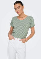 Jacqueline De Yong Top Donna Sissi Bianco e Verde 15325267 Sea Spray CLOUD DANCER JACQUELINE DE YONG 