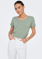 Jacqueline De Yong Top Donna Sissi Bianco e Verde 15325267 Sea Spray CLOUD DANCER JACQUELINE DE YONG 