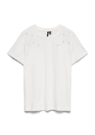 Vero Moda T-Shirt Donna Mirania Bianca 10343538 Snow White NECK BRODERIE VERO MODA 