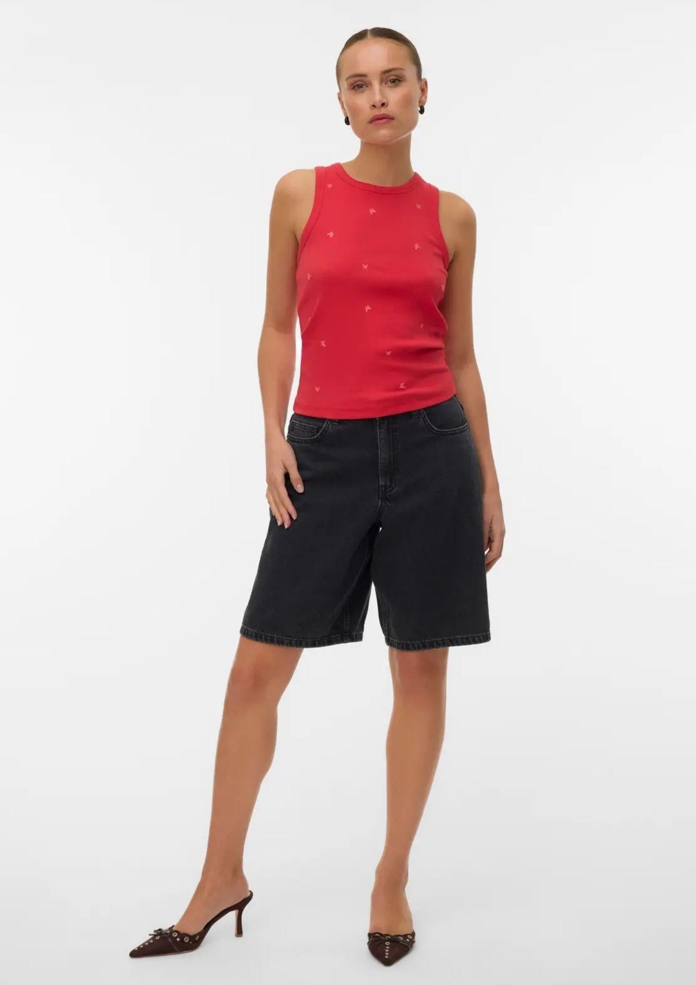 Vero Moda Top Donna Naja Rosso con Stampa Butterfly 10341964 Poinsettia BUTTERFLY VERO MODA 