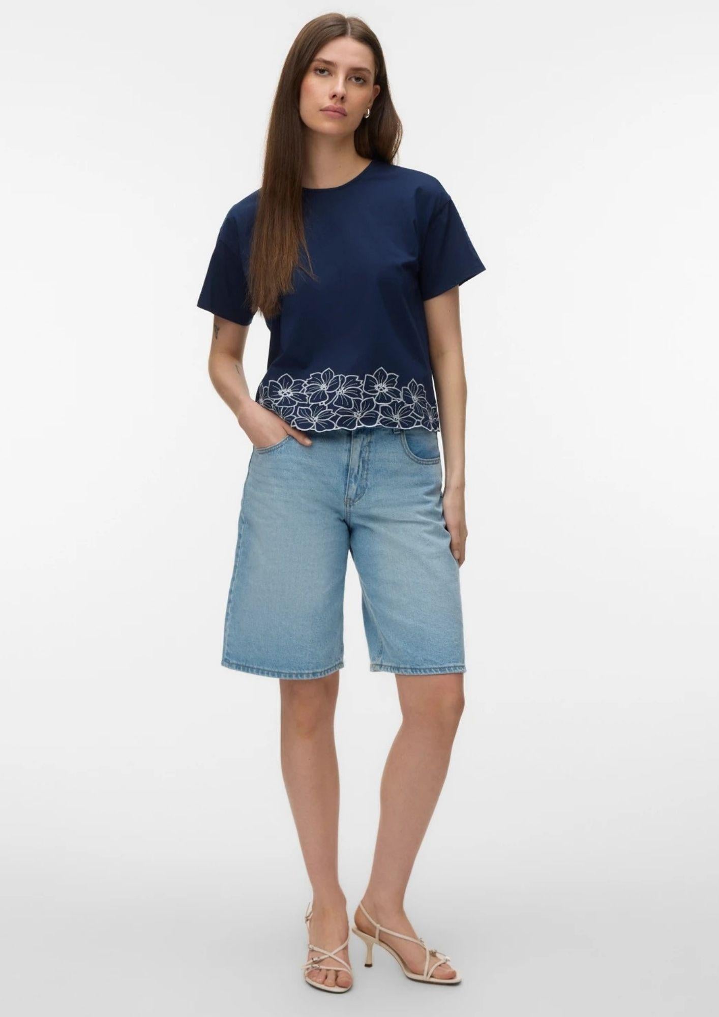 Vero Moda T-Shirt Donna Noah Blu Navy 10342965 Navy Blazer White VERO MODA 