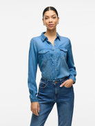 Vila Camicia di Jeans Donna Medium Blue Vibista 14033008 Medium Blue Denim CLEAN VILA 