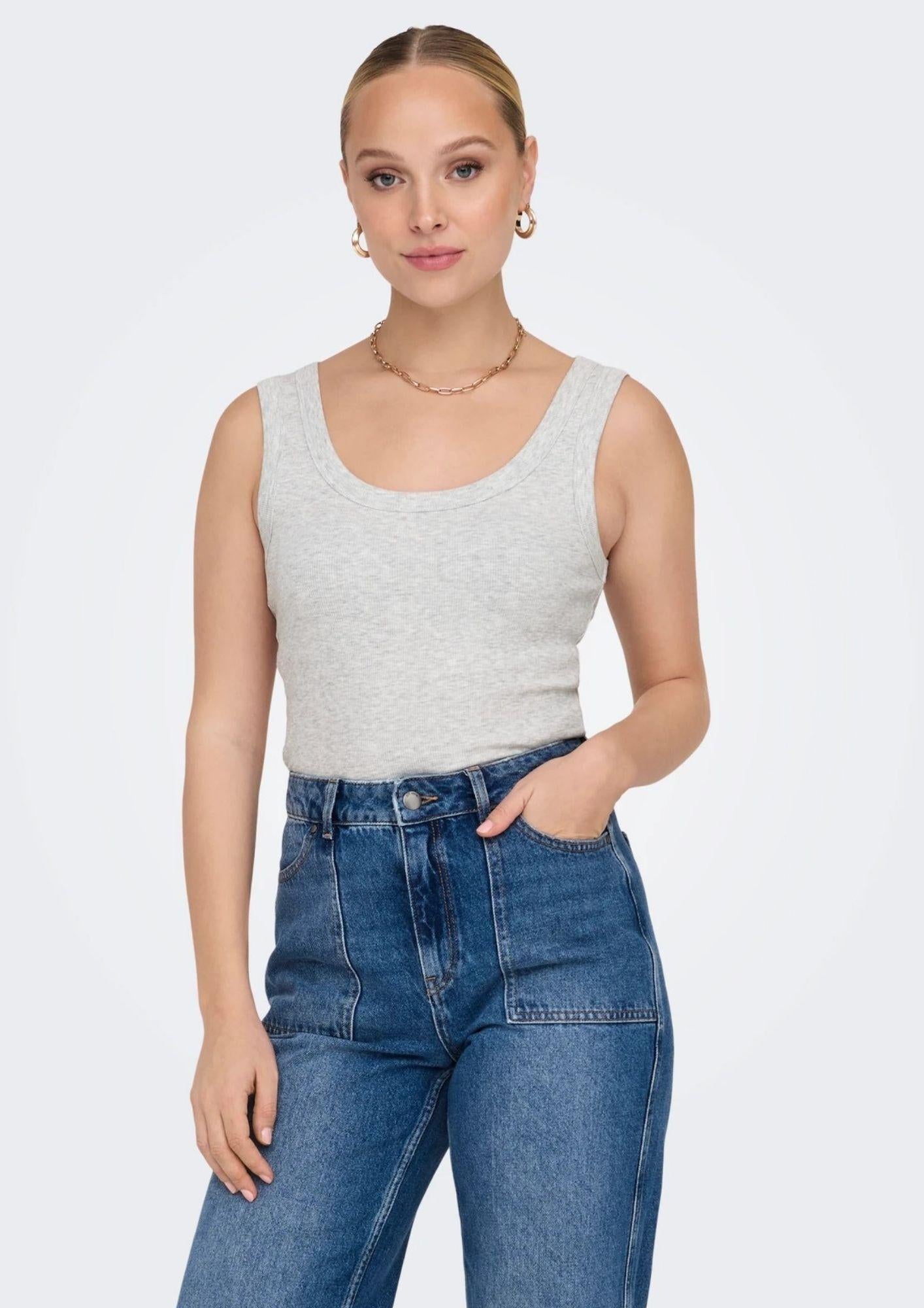 Only Canotta Donna Easy Grigio Chiaro 15315571 Light Grey Melange ONLY 