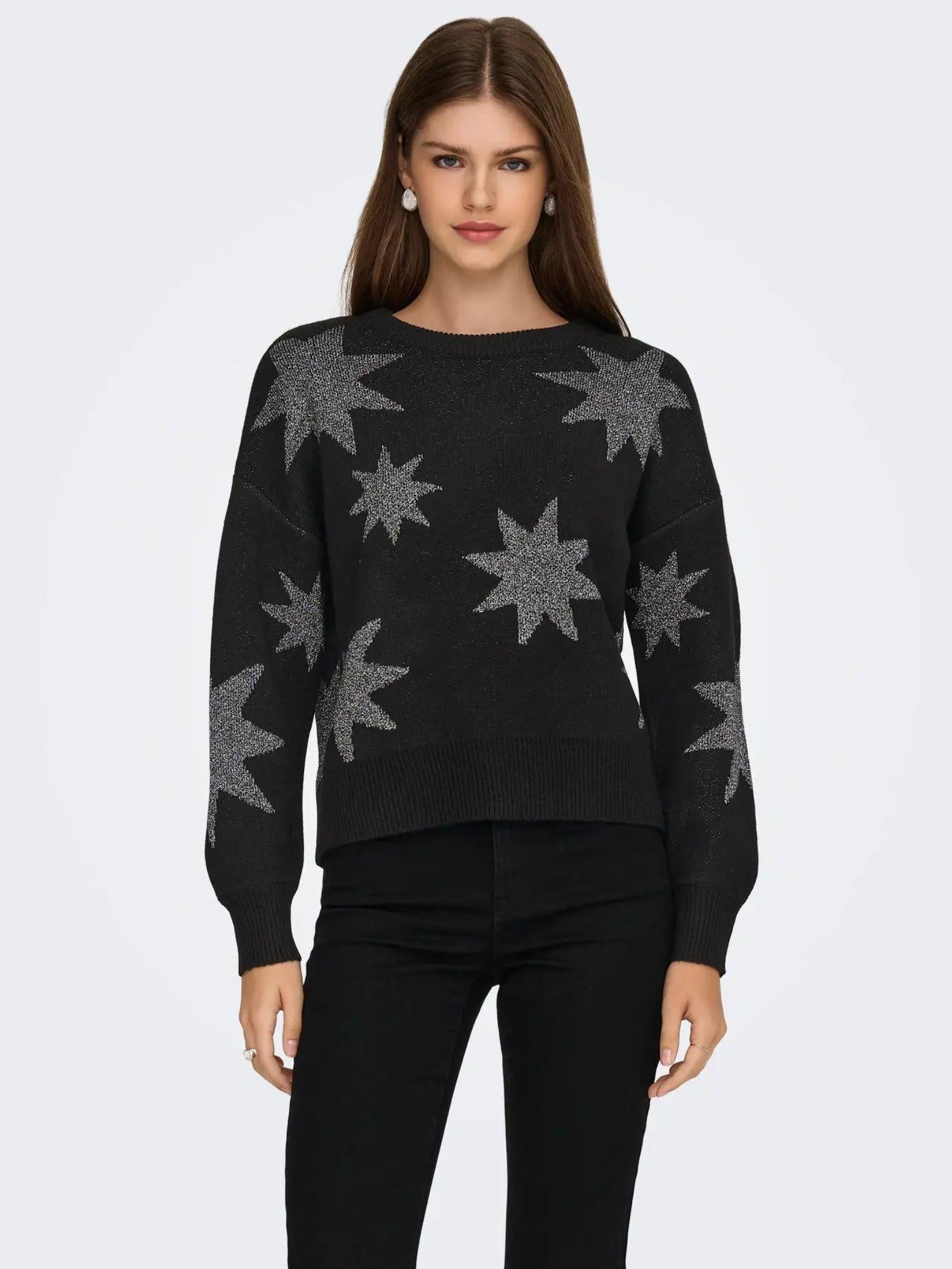 Only Pullover Donna Rosie Nero 15328250 Black Silver Glitter ONLY 